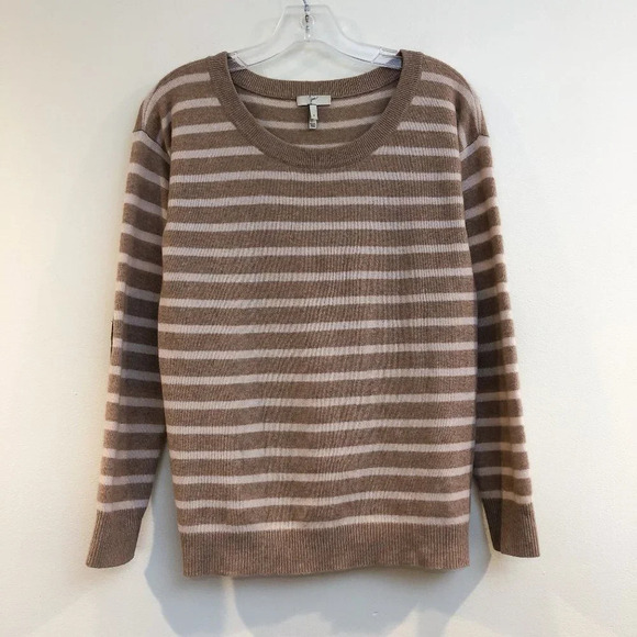 Joie Striped Wool Cashmere Blend Tight Knit Scoop Neck Classic Pullover Sweater - Picture 2 of 10